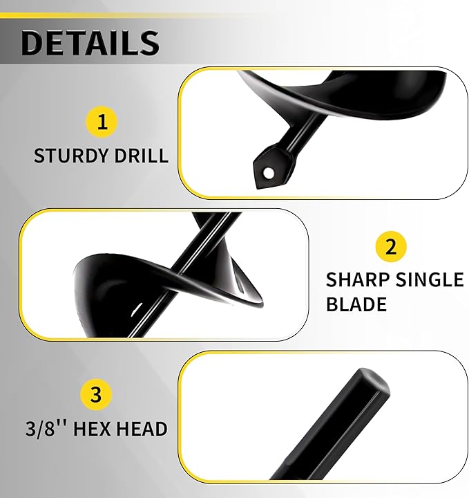 5pcs Auger Drill Bit for Planting - Plant Auger for Cordless Drill - Bulb Planter Tool for Bulbs Planting&Holes Digging - 3/8" Hex Drive Drill