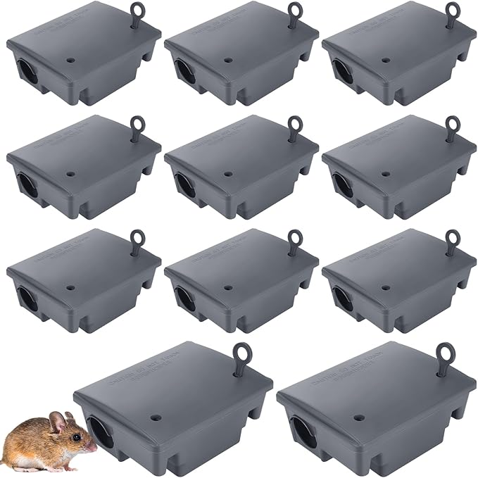 Qualirey 12 Packs Rat Bait Stations Rat Bait Box with Keys Outdoor Mouse Rodent Trap Mice Baits Stations Bulk for Outdoor Indoor Use Keeps Pets and Children Safe (Grey)