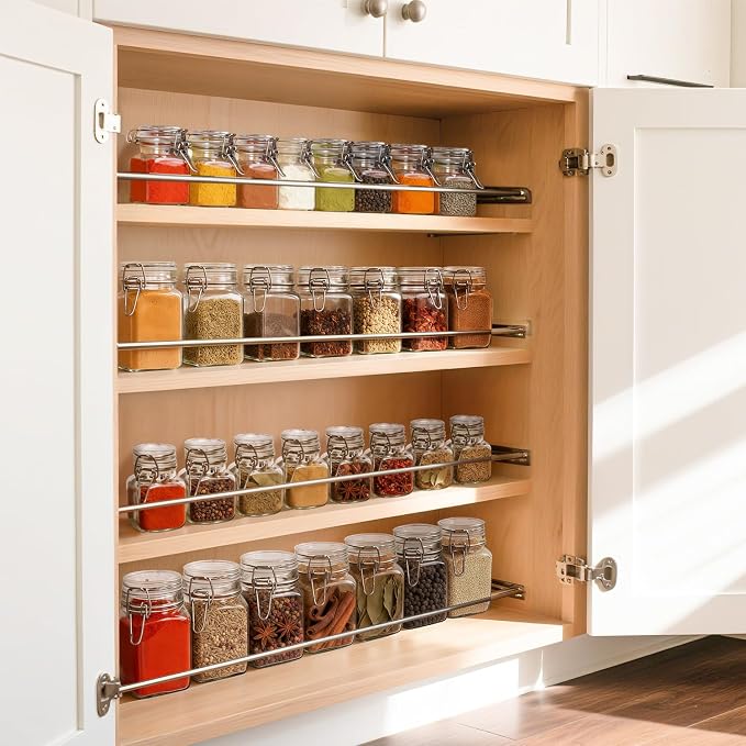 ComSaf Square Glass Spice Jars 8 oz 12 Pack with Labels and Funnel Set