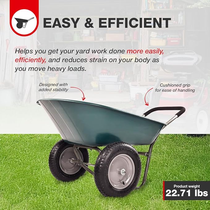 Elevon 2 Wheel Gardening Utility Wheelbarrow, Yard Cart w/ Built-in Stand, Green