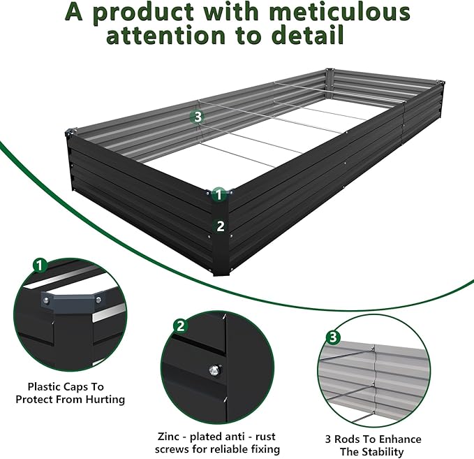12×4×1FT(2PCS) Galvanized Raised Garden Bed Kit Metal Planter Boxes,Large Outdoor Planters Garden for Planting Vegetables,Flowers,Herbs -Black