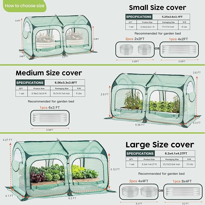 Pop up Greenhouse Tent Cover Tunnel Plant House,Large Gardening Flower Sunshine Room with Mesh Windows,Backyard PE Cover for Cold Frost Protector with Stakes and Rope Guys (Medium Size)
