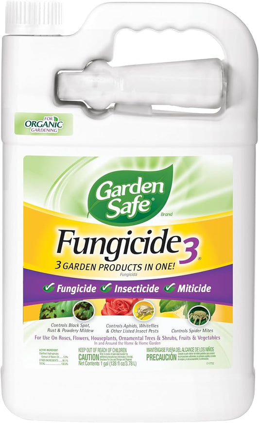 Garden Safe Fungicide, 1 Gallon, with Neem Oil Extract to Control Black Spot, Rust, Powdery Mildew, Aphids, Spider Mites, Whiteflies, Mites On Flowers, Houseplants, Fruits and Vegetables, 4 Pack