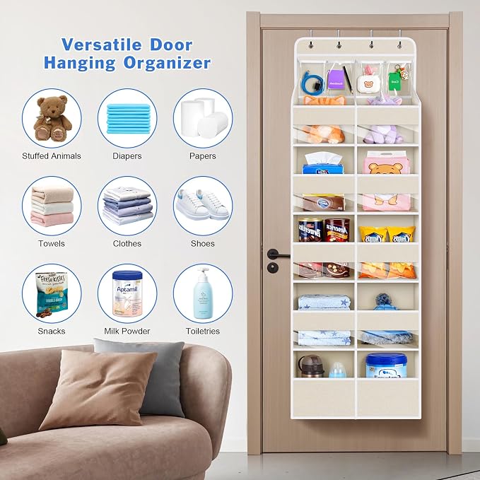 Univivi Upgraded Over Door Organizer for Baby Stuff, Beige Pattern, 6-Shelf