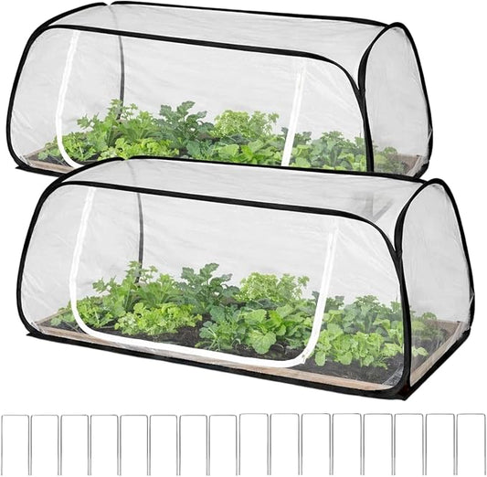 2Pack 45''x22''x18'' Pop Up Raised Garden Bed Cover -Instant Plant Protection Against Bird, Pests & Squirrel，Plant Net Cover for Raised Bed with Zipper Door for Protecting Vegetable Row