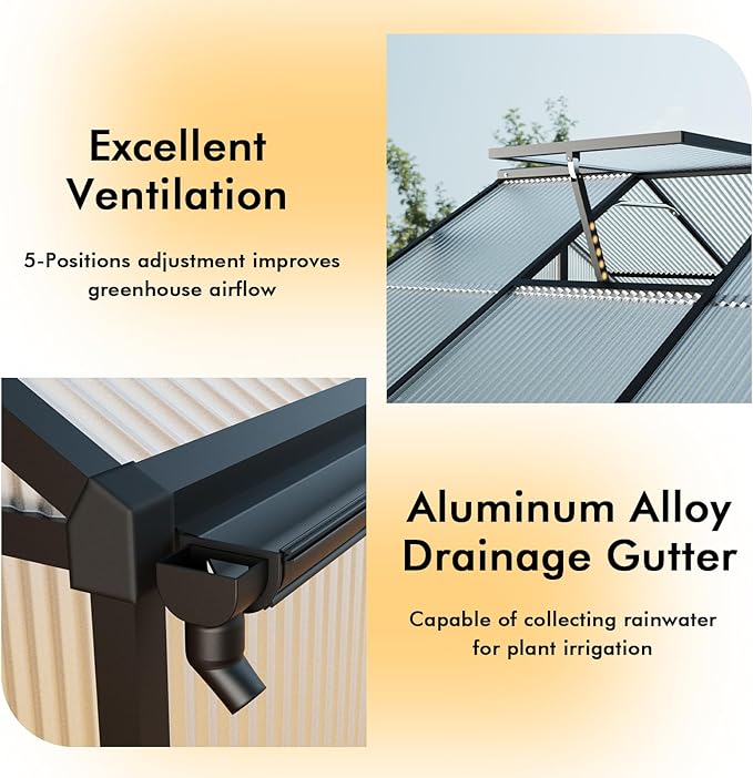 8X10FT Green Houses for Outside with Electronic Thermometers, Walk-in Greenhouse Kit with Drainage Channel Roof Vent for Backyard, Greenhouses for Winter Withstands Strong Wind or Snow