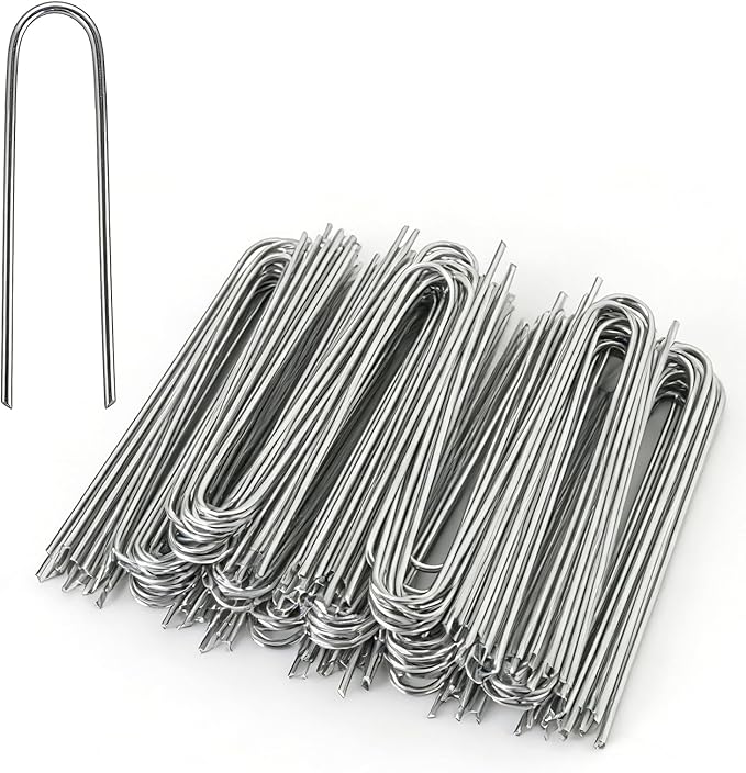 MySit 80 Pack 4 Inch Garden Stakes, Galvanized Drip Irrigation Stakes U Shaped Landscape Staples Ground Stakes for 1/8" to 1/2" Soaker Hose,Irrigation Tubing, Garden Hose, Weed Barrier