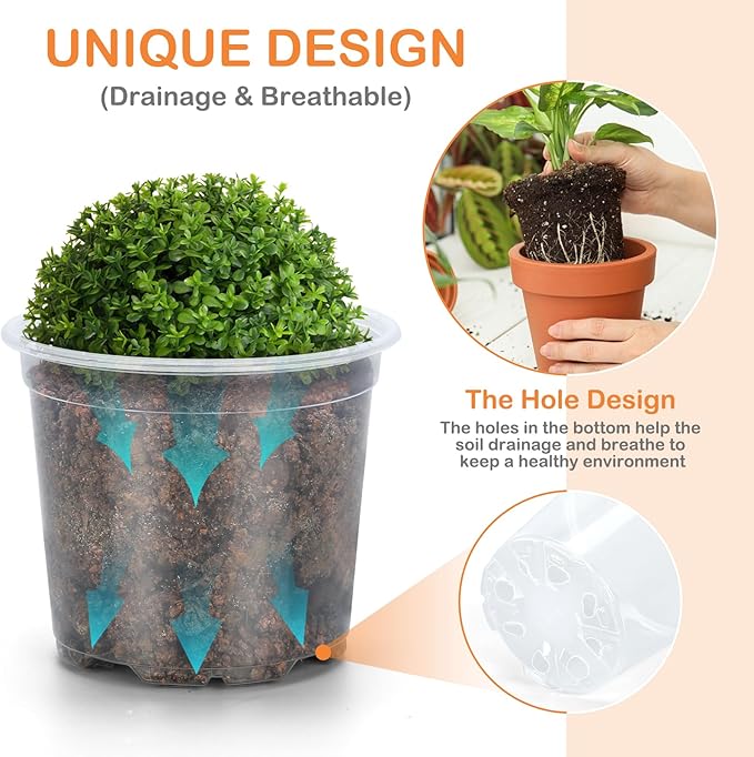 15 Pack Clear Nursery Pots with Drainage Holes, 5 Inch Seed Starting Plastic Plant Pots, Transparent Variety Pack Flexible Garden Pot for Outdoor Indoor (Clear, 5 Inch)