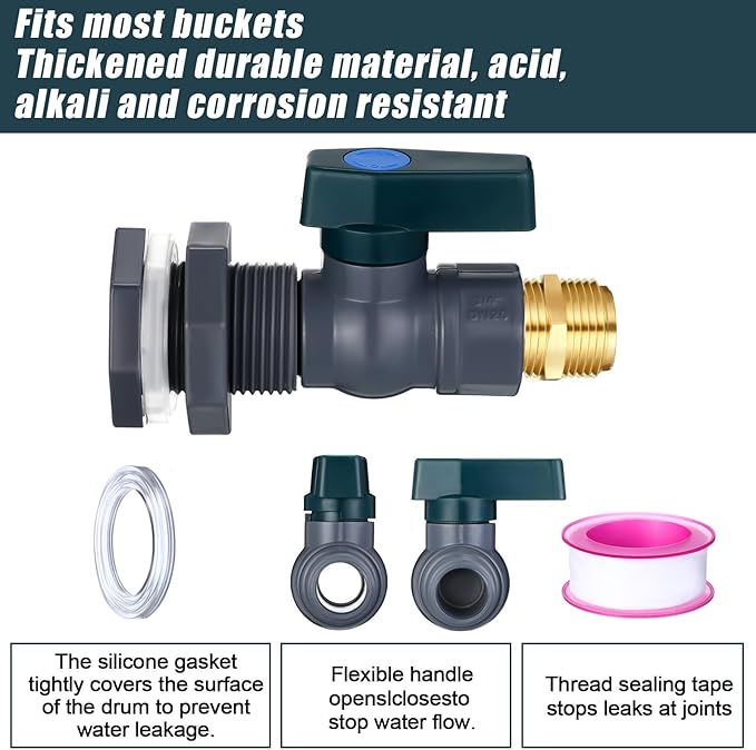 2 Sets 3/4 Inches Rain Barrel Spigot Kit Water Barrel PVC Garden Diverter Kit Include Bulkhead Fitting Hose Faucet Adapter and Thread Seal Tape for Home Outdoor(Metal Style)