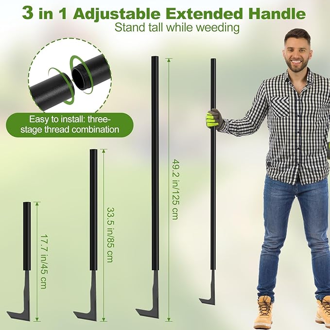 2026 Upgraded Crack Weeder Tool, Carbon Steel Handle Manual Crevice Weeding Tool Weed Puller Gardening Tool for Sidewalk, Paver, Wall Gaps, Lawn Yard, Driveway, Bricks, Deck Boards (49.2")