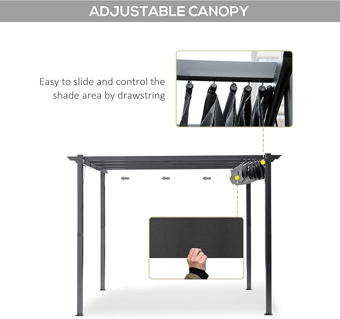 Outsunny 10' x 10' Aluminum Patio Pergola with Retractable Pergola Canopy, Backyard Shade Shelter for Porch, Outdoor Party, Garden, Grill Gazebo, Dark Gray