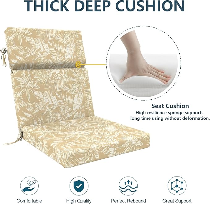 DYTXIII Outdoor High Back Chair Cushions Set of 2, 44"x22" Water Repellent Patio Seat Cushions with Elastic Sponge, All Weather Chair Pads for Rocking, Dining Chairs, Patio Furniture - Tropical Oat