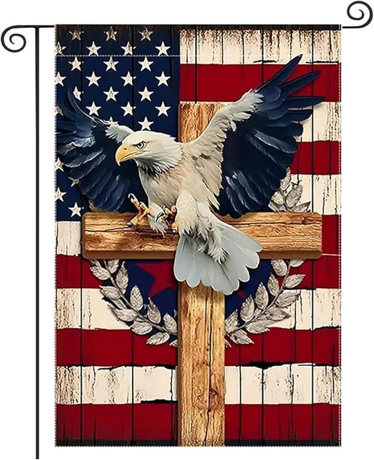 Patriotic Stars and Stripes Eagle Garden Flag 12x18 Inch Double Sided Outside, USA 4th of July Memorial Day Independence Day Yard Outdoor Decoration for All Seasons