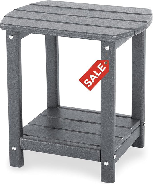 Adirondack Square Outdoor Side Table,2-Tier Storage Patio Side Table, HDPE End Tables for Backyard Pool Porch Garden Lawn