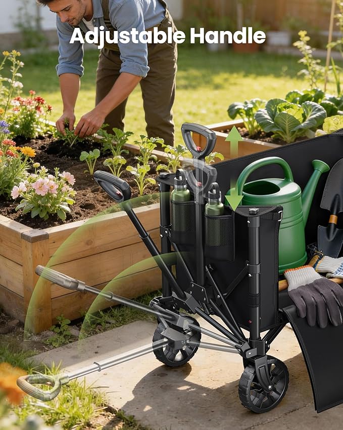 Wagons Carts Foldable, Collapsible Wagon Cart with 220 lbs Max Load and Expandable Storage Space, Heavy-Duty Foldable Wagon Cart with Wheels for Groceries, Shopping, Sport, Beach, Garden and Camping