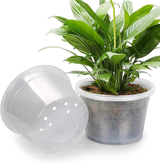 5 Pack 10 Inch Large Clear Nursery Pots with Drainage Hole, Plastic Plant Pots for Seedlings Flowers Vegetables, Indoor Outdoor Gardening, Used as Liners Inside Decorative Pots (10 inch)