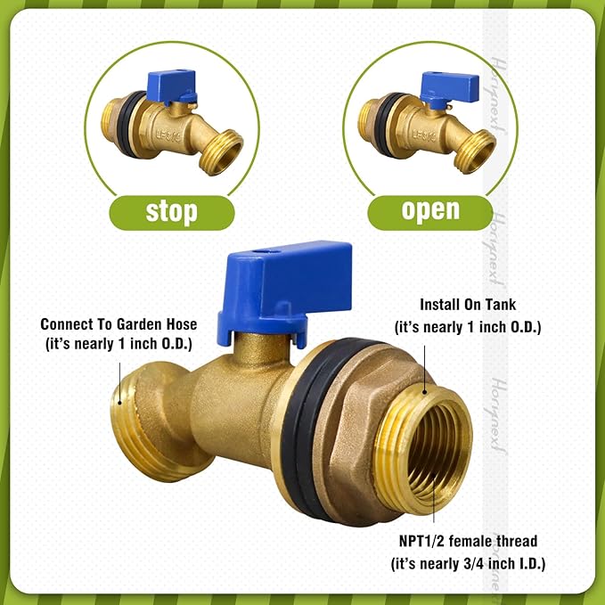 GHT 3/4 spigot for rain barrel, brass bulkhead water barrel spigot kit for diy tank parts and accessories connect garden hose outdoor bucket (1 pc, blue)