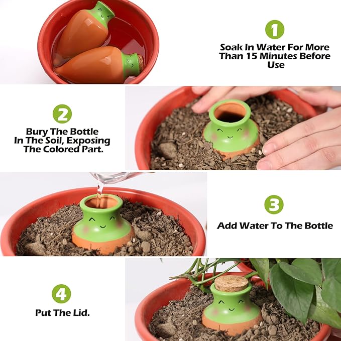 VICAMB 6PCS Self Watering Terracotta Globes,Ollas Watering Pot with Lid,Clay Plant Watering Devices,Planter Insert Terracotta Watering Spikes for Outdoor Indoor Plants with 1 Week Easy to Refill