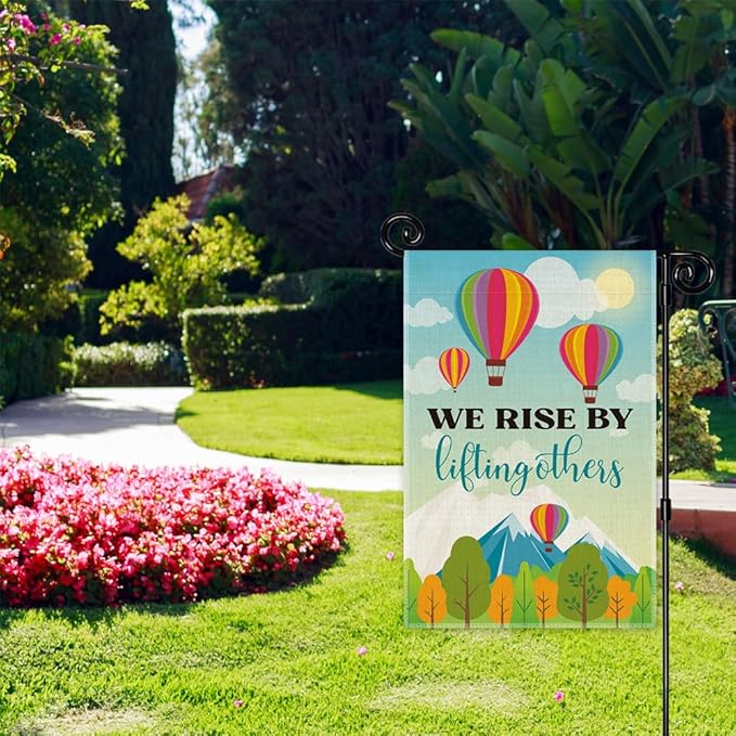 We Rise by Lifting Others Welcome Garden Banner, Kindness & Equality Flag for Yard & Patio