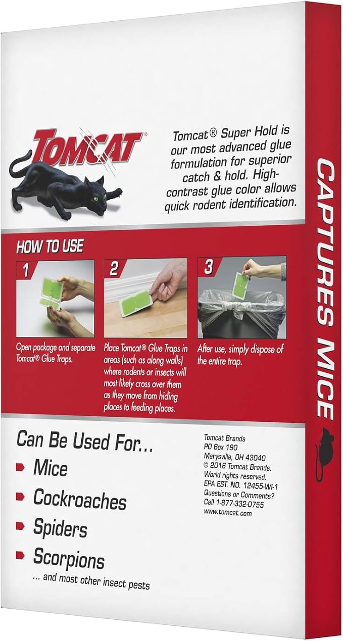 Tomcat Super Hold Glue Traps Mouse Size, 32 Traps | For Mice, Cockroaches, Spiders, and Scorpions, Ready-To-Use, 8 Packages Each with 4 Glue Traps