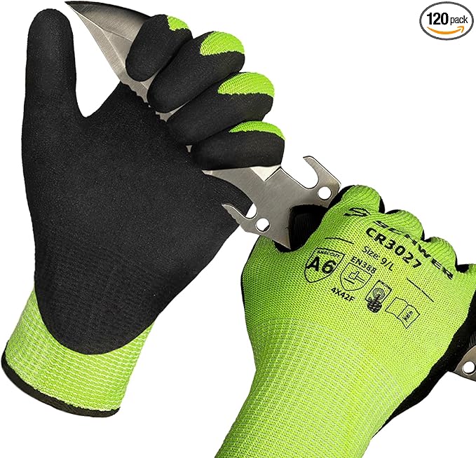 Schwer 120 Pairs Cut Resistant Gloves ANSI A6/A7 (Send Randomly) Cut Proof Work Gloves, Touchscreen, for Men and Women Used for Woodworking, Glass Cutting, Construction, Cargo Handling, Car Repair, L