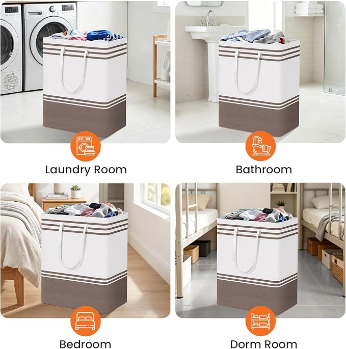 TranquilRelax 3-Pack Laundry Basket, Laundry Hamper, Khaki-125L | Freestanding＆Water-Resistant Laundry Hamper, Collapsible Tall Clothes Hamper with Carry Handles for Clothes, Laundry Basket