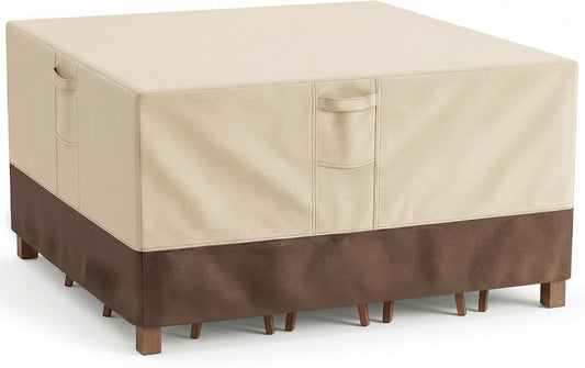 Vailge Patio Furniture Covers Square, Outdoor Furniture Covers Waterproof Windproof, 600D Oxford Outdoor Patio Table and Chair Cover(Beige&brown, Square 64"(L)x64"(W)x28"(H))