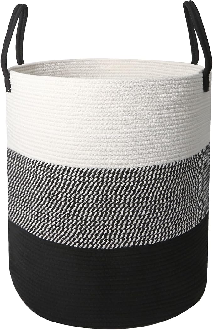 55L Woven Laundry Basket,Large Clothes Hamper with Handles-Black