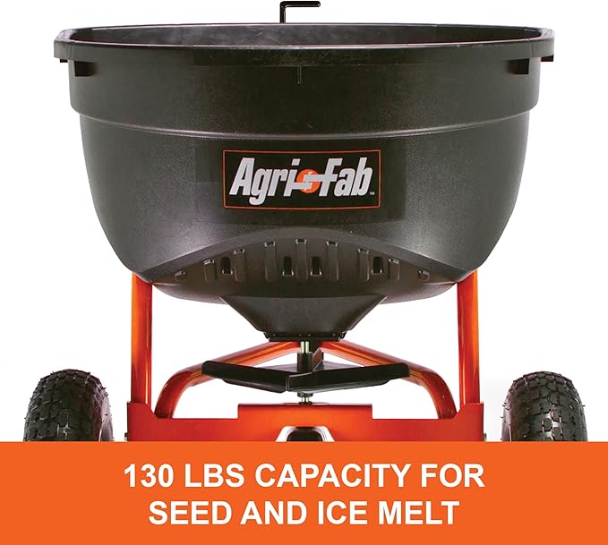 Agri-Fab 45-0463 Pull Behind Broadcast Spreader,130 lb. Hopper Capacity Designed for Seed, Fertilizer, Salt, Ice Melt with Universal Hitch,12 ft. Spread Width for Riding Lawn Mowers and Lawn Tractors