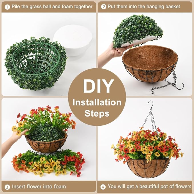 ZFProcess Artificial Faux Hanging Plants Flowers Basket for Fall Outdoor Decoration, Fake Silk Daisy in Planter Realistic UV Resistant Look Real for Porch Home Patio Balcony Yard(Red Orange Yellow)