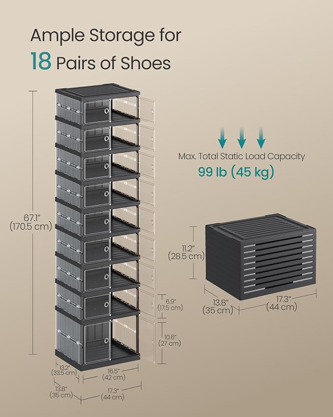 SONGMICS Foldable Shoe Storage Organizer, 9-Tier for 18 Pairs