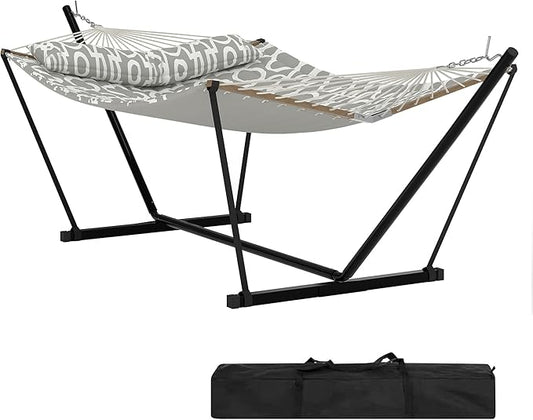 Garvee 2 Person Outdoor Hammock with Stand, Heavy Duty Portable Double Hammock with Balance Rope, MAX 450 LBS Capacity for Patio, Backyard, Garden, Beach