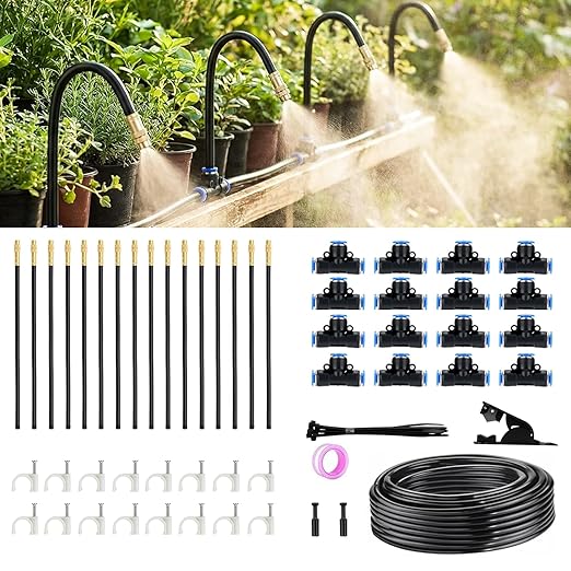 Drip Irrigation System, 50 FT Watering System with 16 Nozzles, Garden Irrigation System with 5/16 Inch Tubing for Yard, Lawn, Raised Beds and Plants