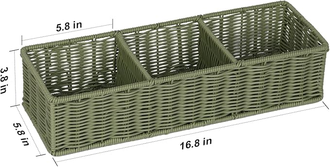 Bathroom Wicker Storage Basket: Waterproof Resin 3-Section Organizer Above Toilet Space Efficient Design for Small Homes Stress Relief Sage Green 1pack