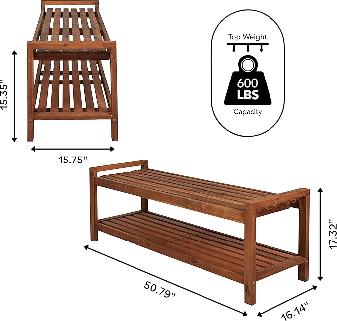 JONATHAN Y BNH102A Blane 50.8" 3-Seat Mid-Century Modern 600-Lbs Support Acacia Wood Slat Outdoor Garden Patio Bench for Garden, Lawn, Backyard, Pool, Deck, Beach, Firepit, Teak