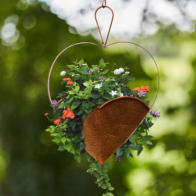 Metal Hanging Planters for Indoor & Outdoor Plants – Heart Shaped Wall or Window Planters for Garden, Patio, Living Room, Office Decor – Gift for Her, Wife, Mom, Women Garden Lovers
