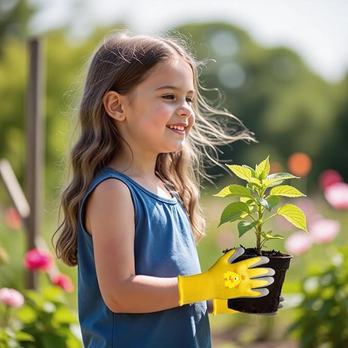 PROMEDIX P Kids Gardening Gloves – Rubber Coated Work Gloves for Children Age 6-8,Soft & Breathable for Outdoor Play & DIY