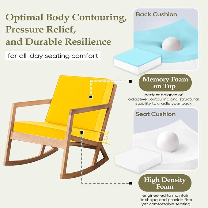 Wellsin Outdoor Deep Seat Patio Cushions, 24 x 24 Waterproof & 3-Year Fade Resistant Outdoor Cushions with Removable Covers,Ties and Handle for Chair, Sofa, Couch, Yellow