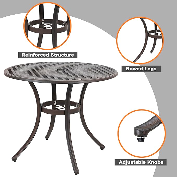 NUU GARDEN 5 Piece Outdoor Patio Dining Set, All-Weather Round Cast Aluminum Dining Table with 1.97"" Umbrella Hole and Outdoor Patio Dining Chairs for Patio, Garden, Backyard, Balcony, Bronze