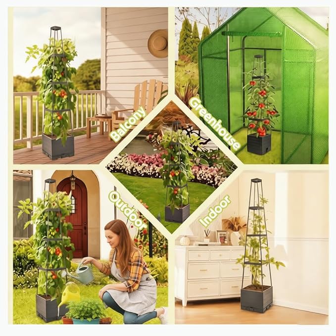 2 Packs Tomato Planter with Trellis, 56" Tomato Cages for Indoor & Outdoor Climbing Plants, Self Watering Vertical Garden Bed Plant pots for Garden Patio