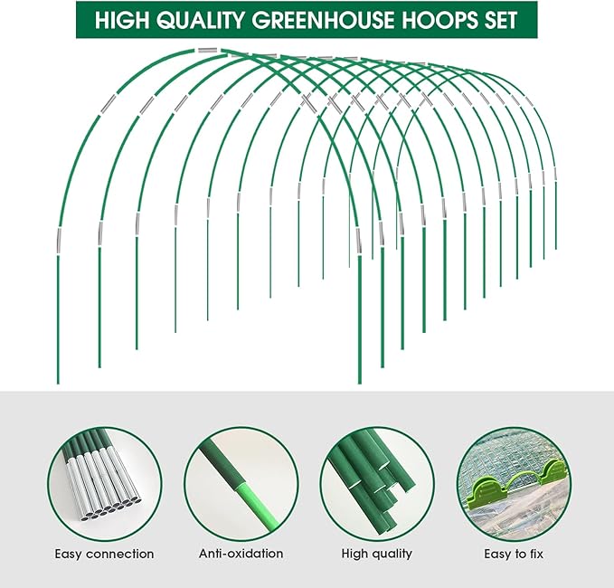 72Pcs Garden Hoops for Raised Beds Wide, 12 Sets of 8Ft Greenhouse Hoops Grow Tunnel, Rust-Free Fiberglass Hoops Frame for Row Cover Netting Shade Cloth DIY Garden Stakes Supplies