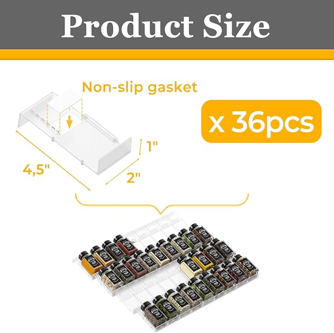 Famhap Spice Drawer Organizer, 36PCS Interlocking Expandable Seasoning Rack Tray Insert for Kitchen Drawers, Spice Rack Drawer for Spice Jars | Non-slip, Interlocking Spice Rack Tray, Sturdy Plastic, Versatile for Kitchen Spice Jars Cosmetics