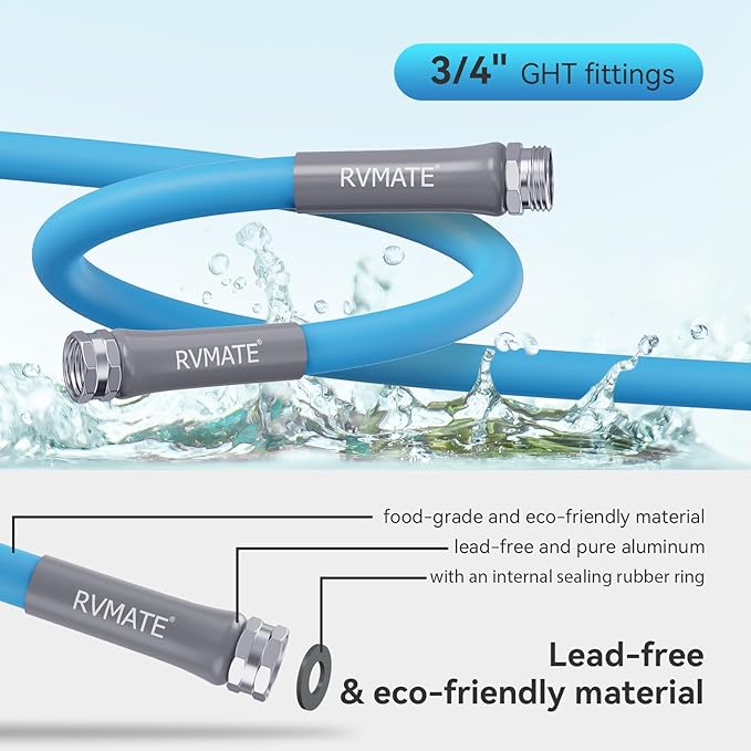 RVMATE RV Water Hose 25FT, 5/8” Inner Diameter Drinking Water Hose Lead-free, No Leaking Garden Hose For RV/Trailer/Camping, RV Accessories