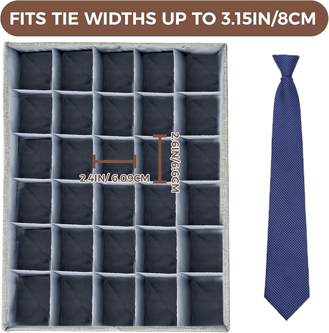 PINGMIC 3-Pack Sock & Tie Organizer with Lid, 30-Cell Foldable Storage Box