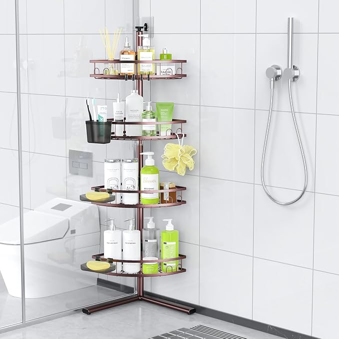 Standing Corner Shower Caddy - Rustproof Bathroom Shower Stand Shelf