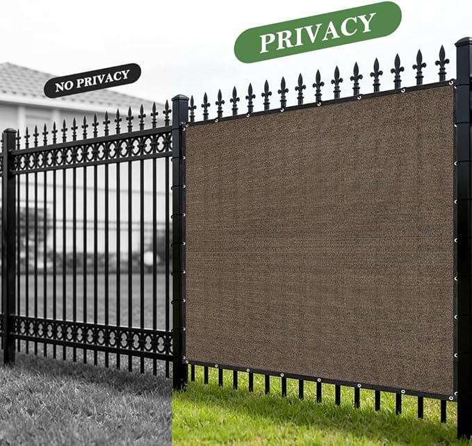 SEEYE 90% Sun Shade Cloth, 6 x 10 FT Durable Privacy Screen Shade Cover, Pergola Shade Cover with Grommets, UV Block Mesh Tarp for Plant Cover, Greenhouse, Patio, Chicken Coop, Balcony, Mocha