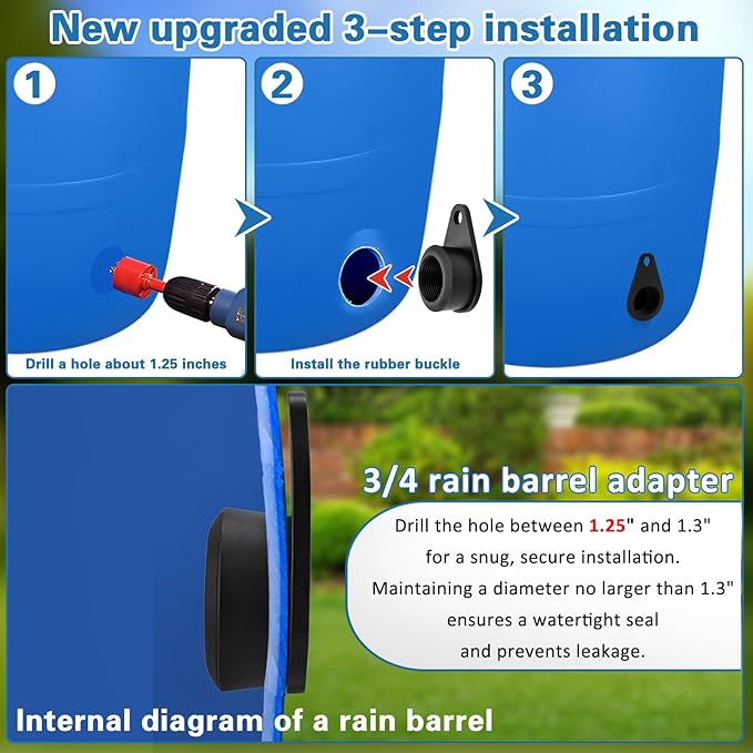 Garden Hose Bulkhead Fitting Rain Barrel Tank Adapter,3/4" NPT Rubber Bulkhead Connector, Bulkhead Fitting for Water Tank,Allow Leak Free Water Bucket Joints Installed Outside the Bucket (4 Pack)