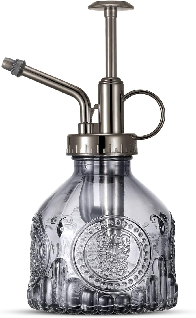 Glass Plant Mister Spray Bottle, Vintage Plant Water Spritzer, Succulent Spray Bottle with Top Pump, Small Glass Sprayer Mister Watering Can for Indoor Outdoor Houseplant - Grey