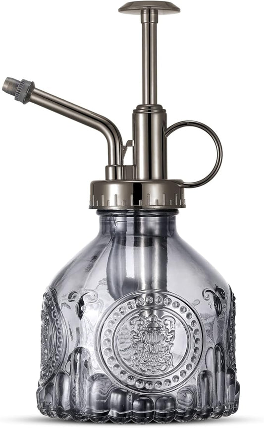 Glass Plant Mister Spray Bottle, Vintage Plant Water Spritzer, Succulent Spray Bottle with Top Pump, Small Glass Sprayer Mister Watering Can for Indoor Outdoor Houseplant - Grey