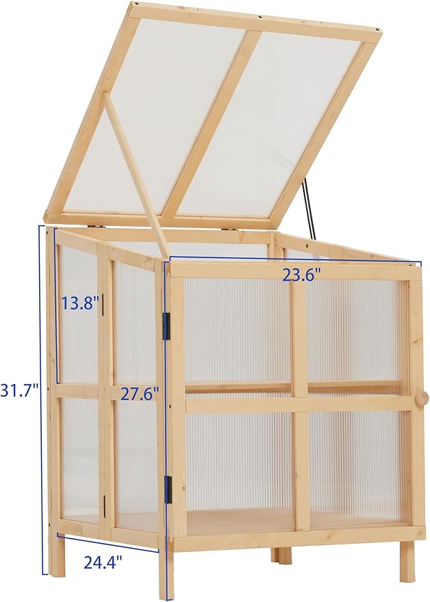 Echo Voyage 2 Tier Foldable Cold Frame Greenhouse, Portable Wooden Greenhouse Garden Cold Frame Raised Planter Box with Shelves (Natural Wood)